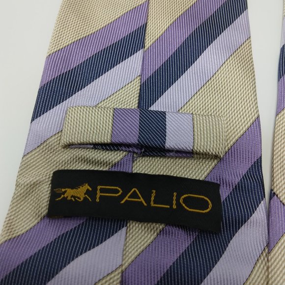 Palio Silk Neck Tie 58" L x 3.5" W Classic Purple & Tan Striped - Picture 9 of 9